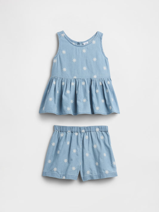 Açık Mavi Chambray Two-piece Outfit Set