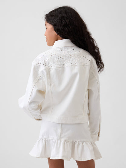 Beyaz Eyelet Denim Ceket