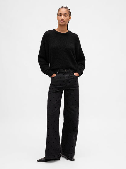 Siyah High Rise Stride Wide-leg Jean Pantolon