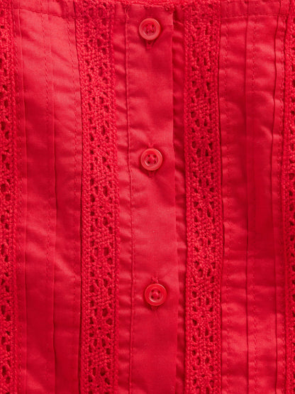 Kırmızı Flutter-sleeve Dantel Kenar Detaylı Elbise