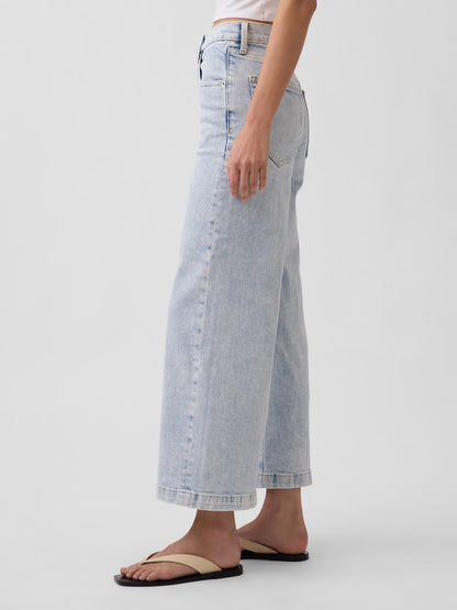 Açık Mavi High Rise Stride Wide-leg Ankle Jean Pantolon