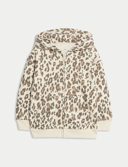 Leopar Desenli Fermuarlı Kapüşonlu Hırka (2-8 Yaş)
