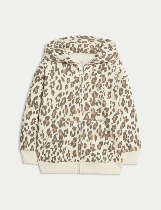 Leopar Desenli Fermuarlı Kapüşonlu Hırka (2-8 Yaş)