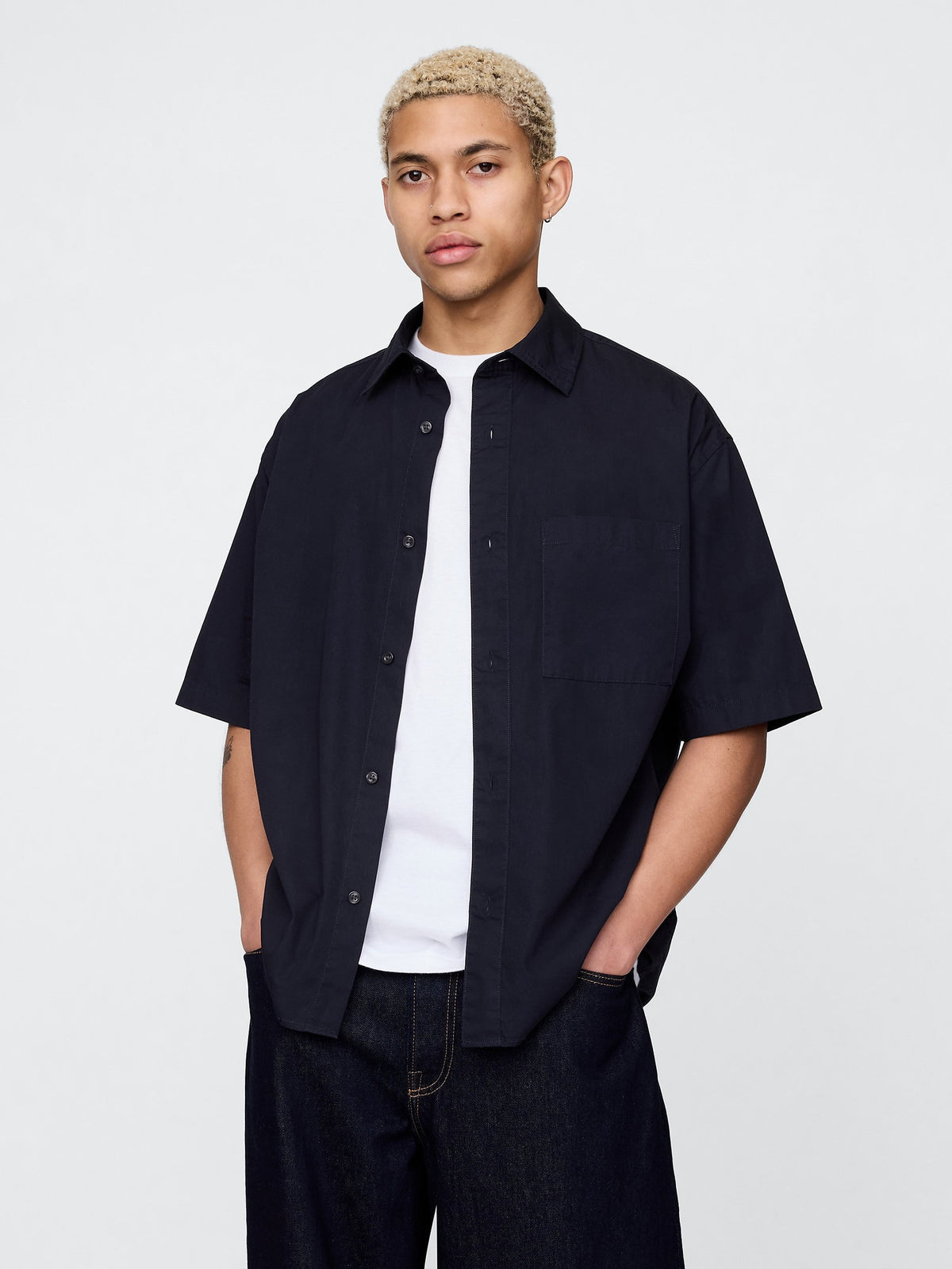 Lacivert Organik Pamuk Oversize Poplin Gömlek