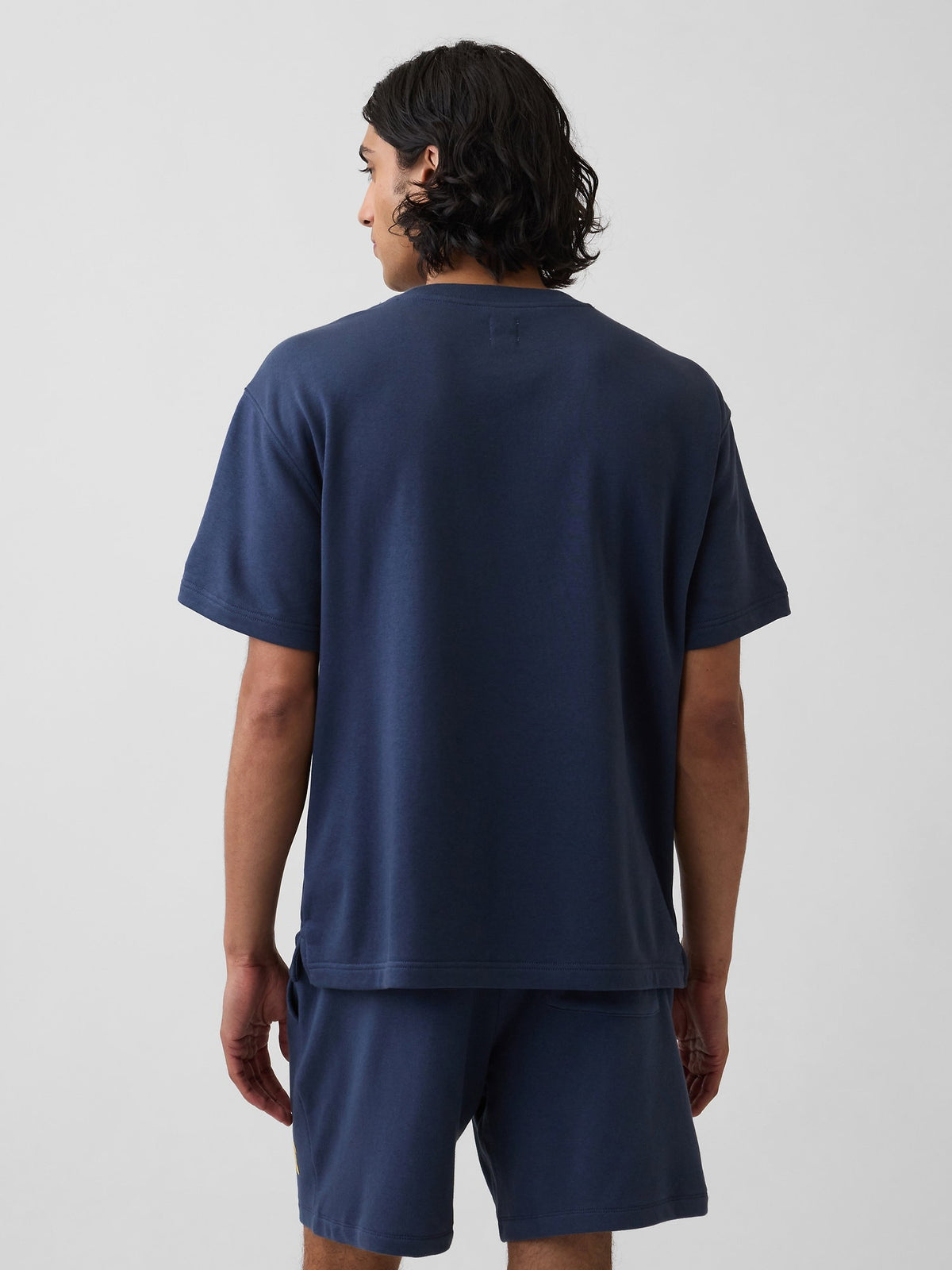 Lacivert Relaxed Fransız Havlu Kumaş Grafik Baskılı T-shirt