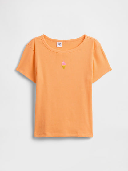 Turuncu Fitilli Bisiklet Yaka T-shirt