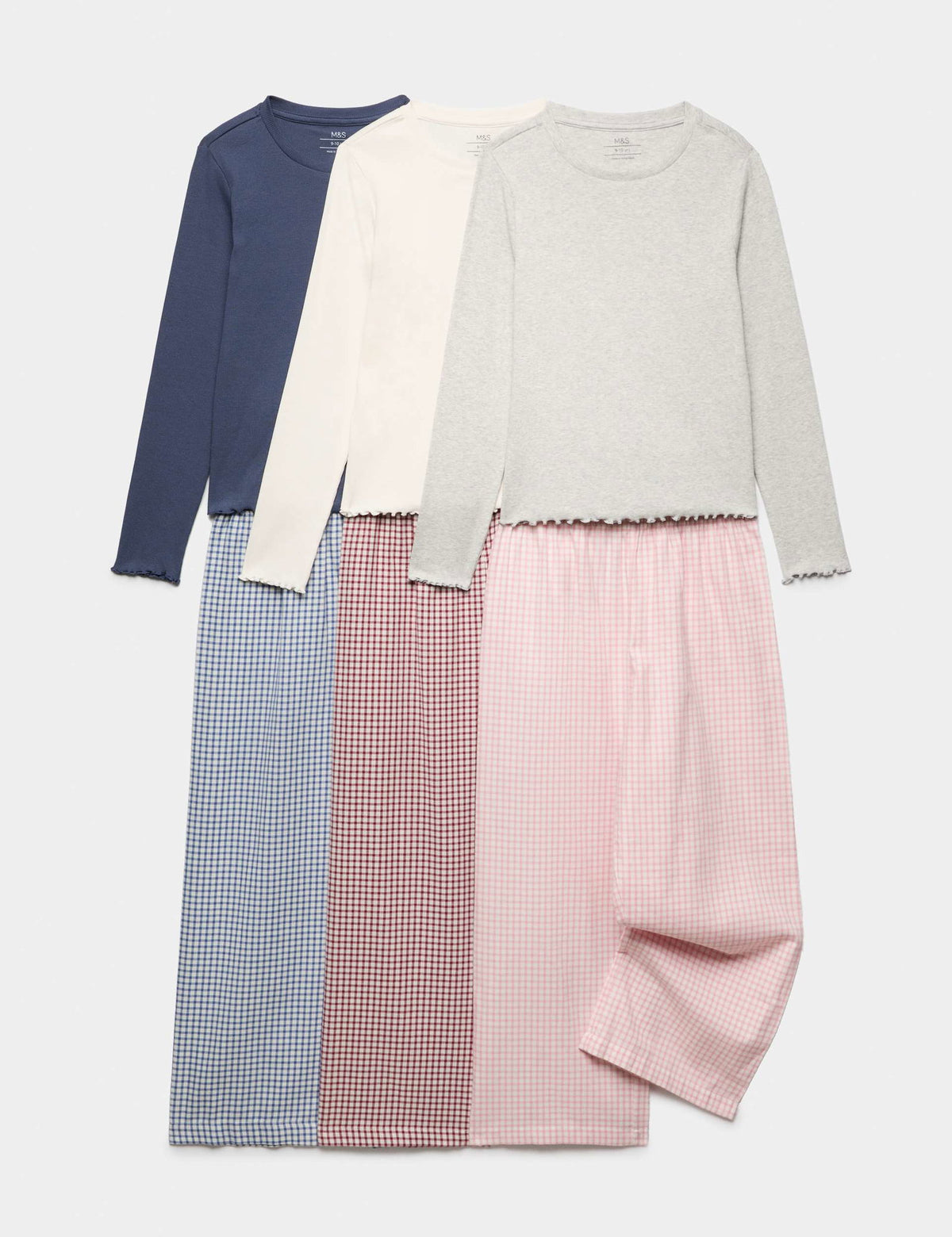 3'lü Fitilli Ekose Pijama Seti – 6-16 Yaş