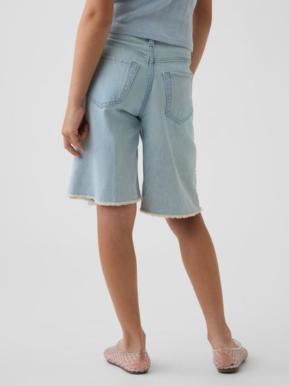 Açık Mavi Low Rise Longline Denim Şort