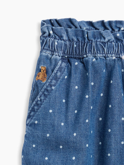 Mavi Polka Dot Pull-on Fırfır Barrel Jean Pantolon