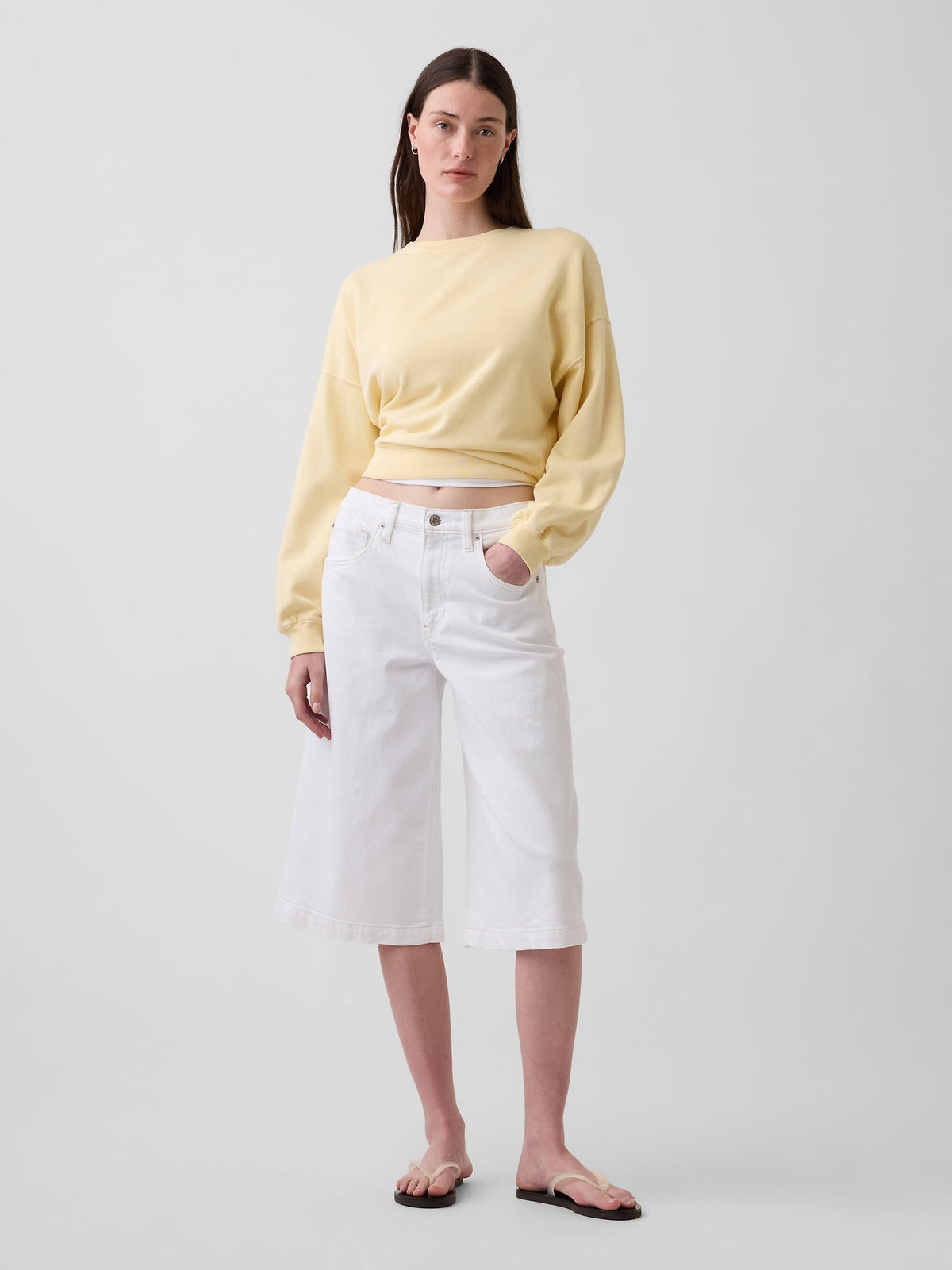 Beyaz High Rise Culotte Jean Pantolon