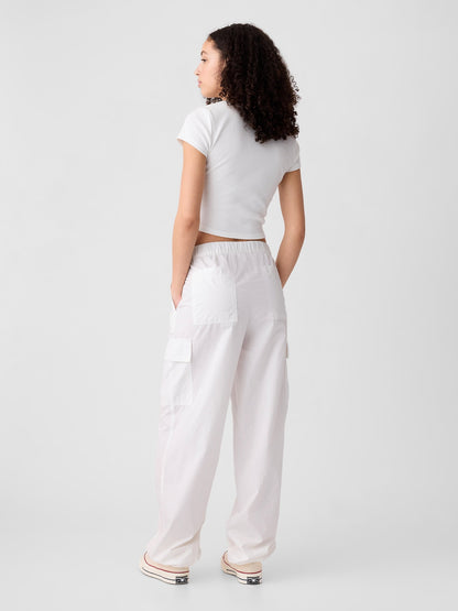 Kırık Beyaz Kargo Paraşüt Pull-on Pantolon
