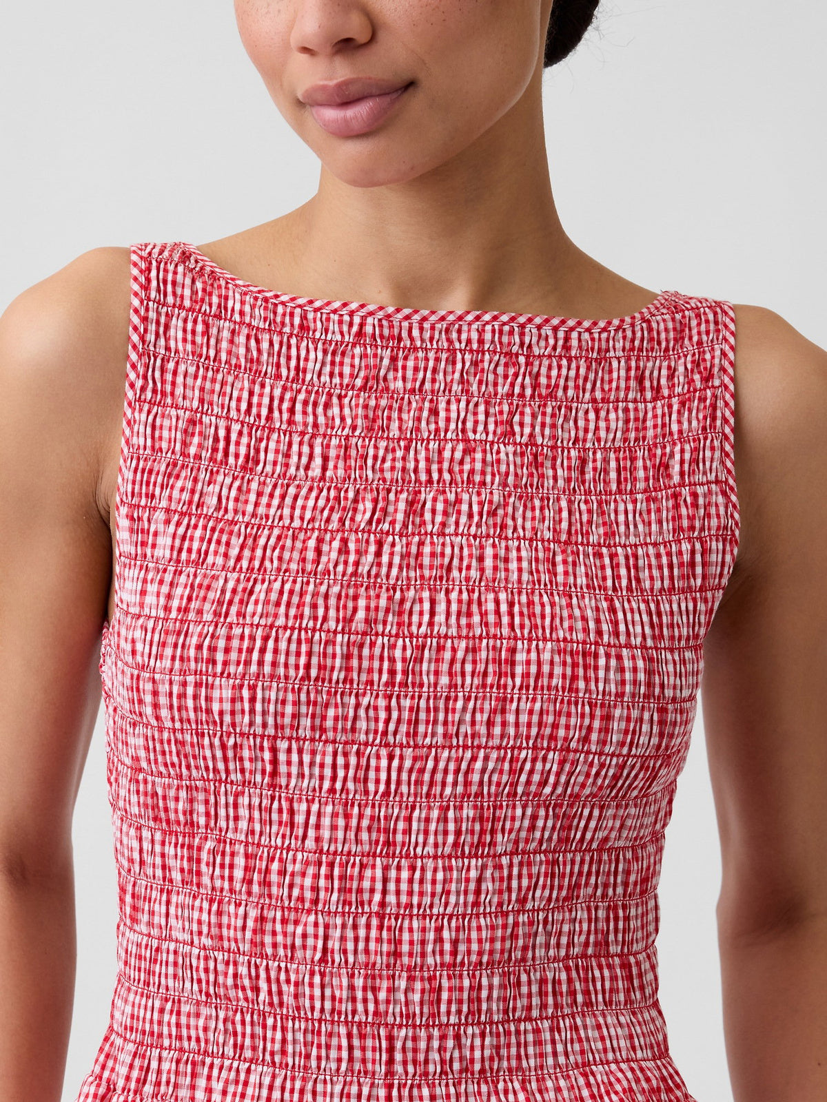 Beyaz Smocked Boatneck Maxi Elbise