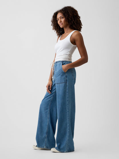 Mavi Mid Rise Pull-on Süper Hafif Wide-leg Jean Pantolon