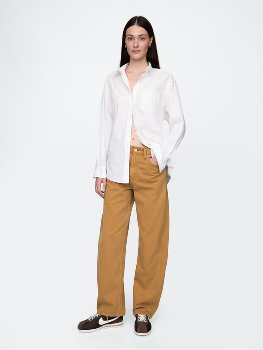 Koyu Bej High Rise Barrel Jean Pantolon