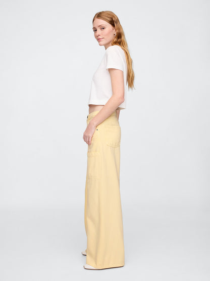 Sarı Baggy Utility Jean Pantolon