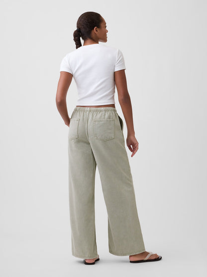 Gri Mid Rise Pull-on Wide-leg Jean Pantolon