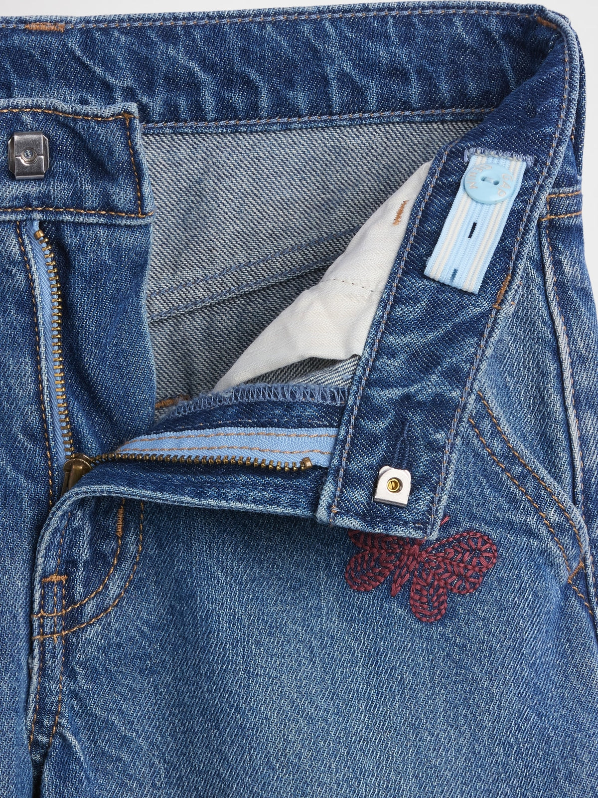 Mavi Low Rise Işlemeli Baggy Jean Pantolon
