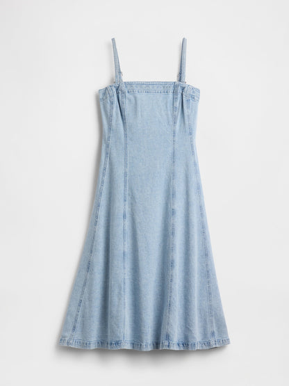 Açık Mavi Denim Midi Elbise
