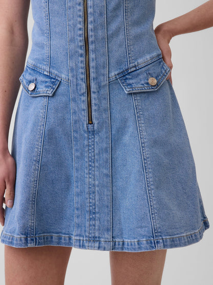 Mavi Denim Seamed Zip-front Mini Elbise