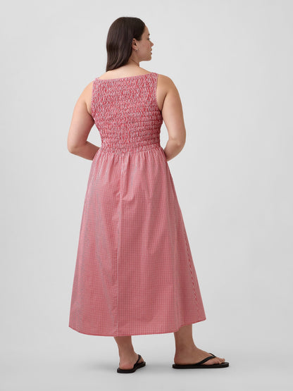 Beyaz Smocked Boatneck Maxi Elbise