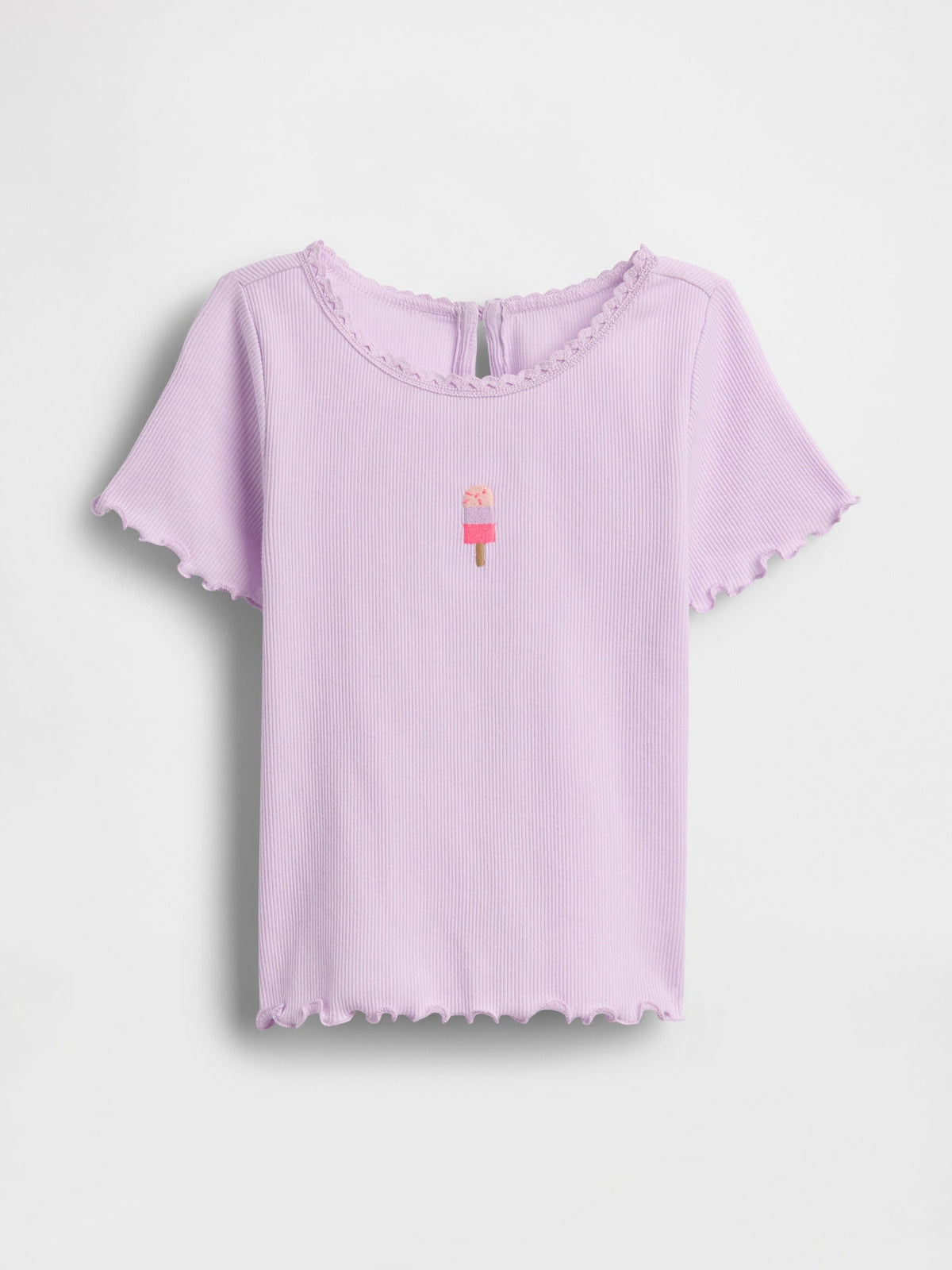 Lila Dondurma Işlemeli Fitilli T-shirt