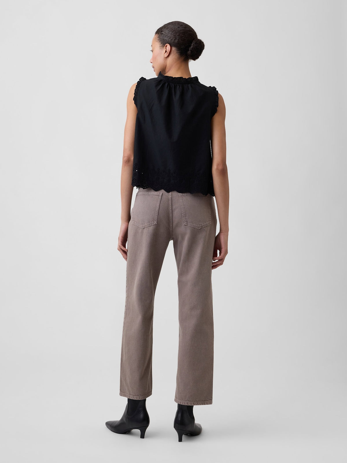 Açık Kahverengi Low Slung Relaxed Straight Crop Jean Pantolon
