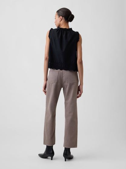 Açık Kahverengi Low Slung Relaxed Straight Crop Jean Pantolon