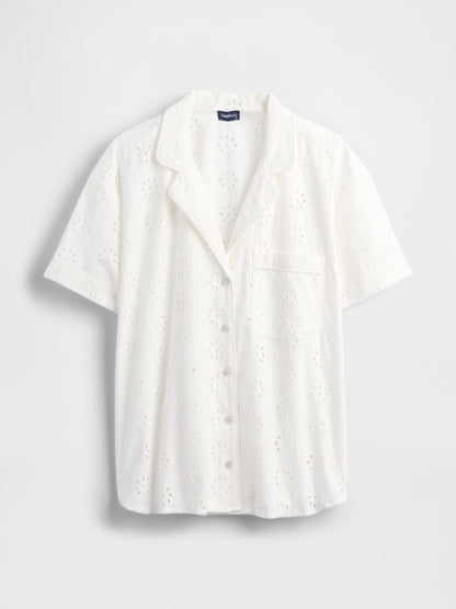 Beyaz Eyelet Poplin Pijama Üstü