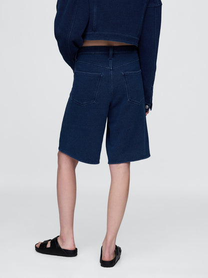 Lacivert 11 Mid Rise Fransız Havlu Kumaş Denim Şort