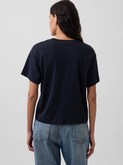 Lacivert Supima® Pamuk Relaxed T-shirt