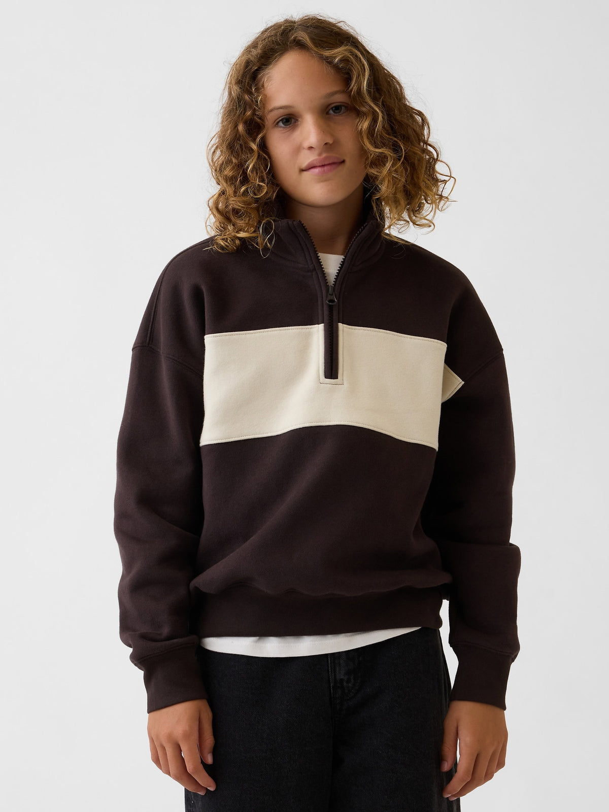 Kahverengi Vintagesoft Yarım Fermuarlı Sweatshirt