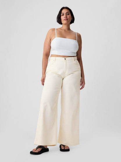 Kırık Beyaz Mid Rise Ultrasoft Baggy Jean Pantolon