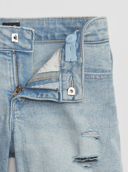 Açık Mavi Mid Rise Midi Denim Şort