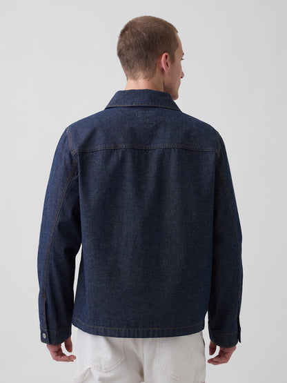 Koyu Mavi Canvas Denim Relaxed Gömlek Ceket
