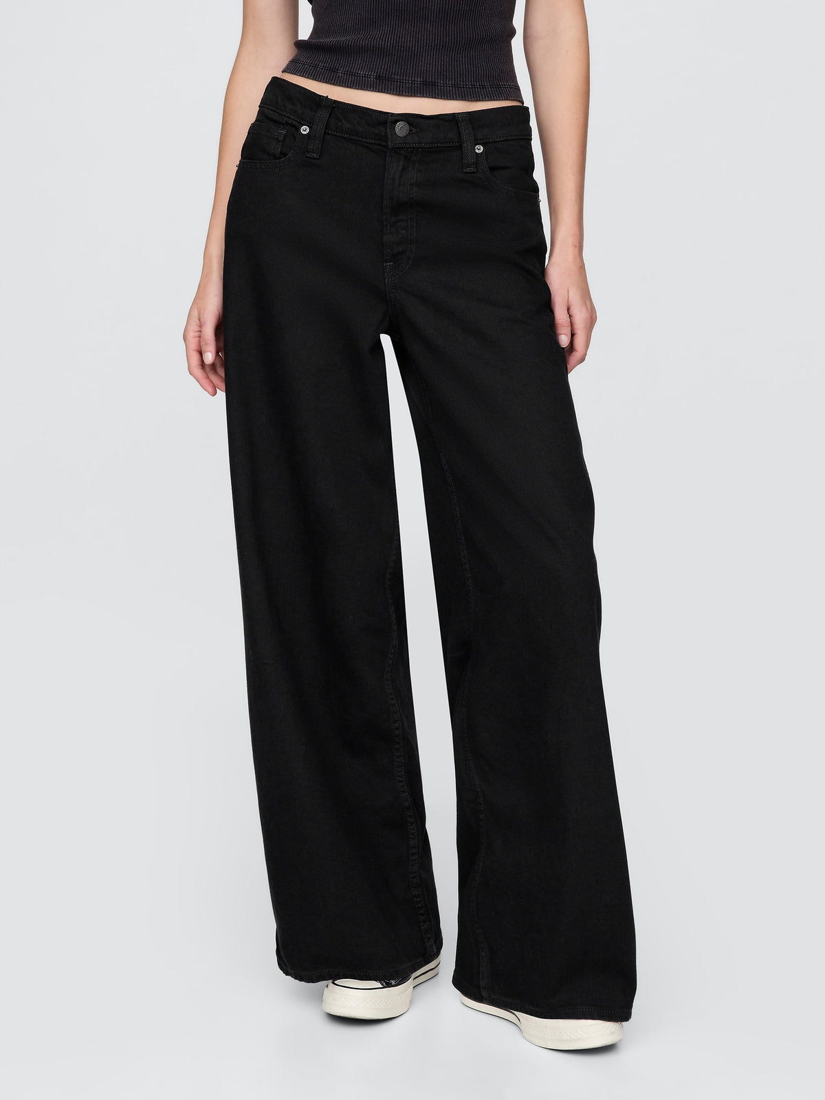 Siyah Mid Rise Ultrasoft Baggy Jean Pantolon