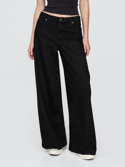 Siyah Mid Rise Ultrasoft Baggy Jean Pantolon