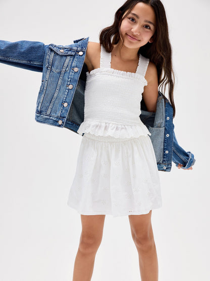 Beyaz Pull-on Smocked Etek