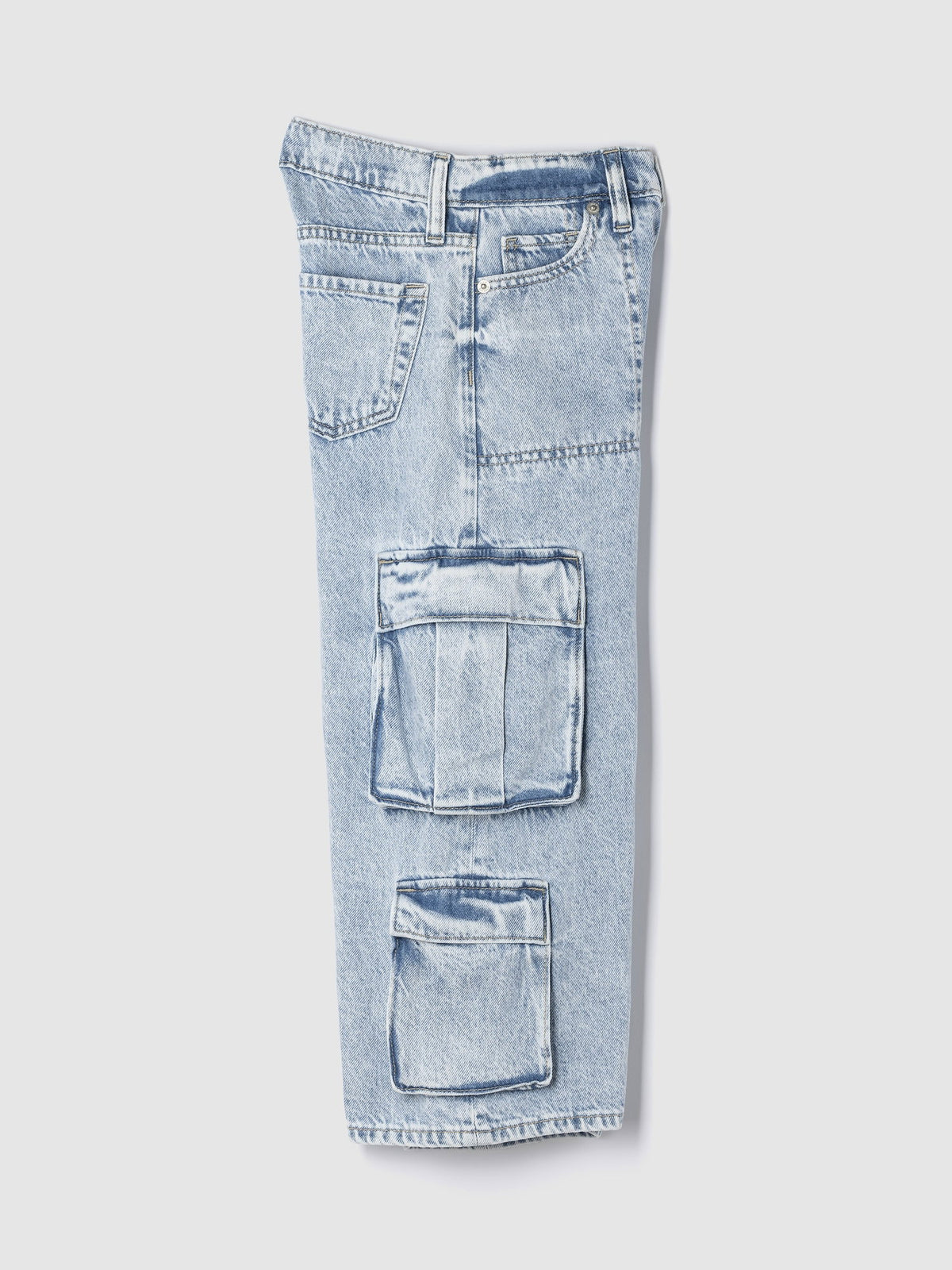 Açık Mavi Mid Rise Double Kargo Baggy Jean Pantolon