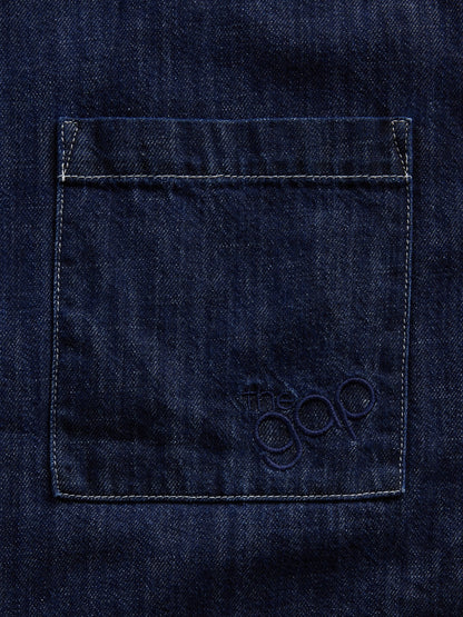 Koyu Mavi Denim Oversized Straight-hem Gömlek