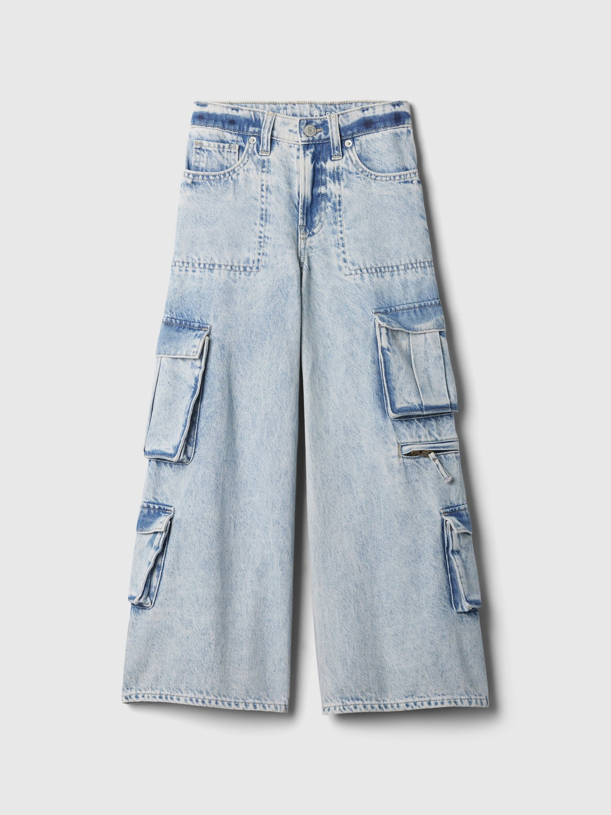Açık Mavi Mid Rise Double Kargo Baggy Jean Pantolon