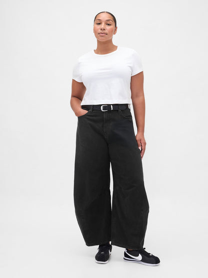 Siyah High Rise Ultrasoft Horseshoe Jean Pantolon