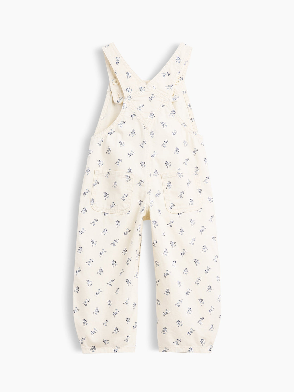 Krem Toddler Çiçekli Denim Horseshoe Tulumlar