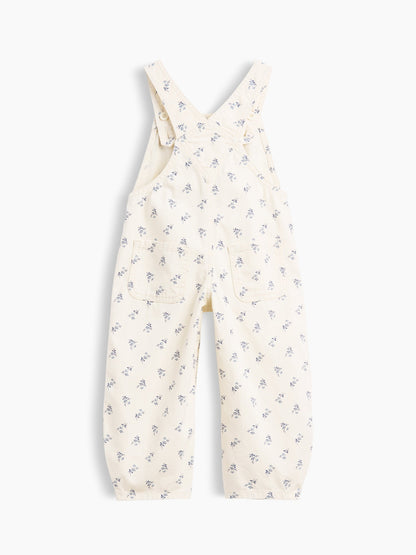 Krem Toddler Çiçekli Denim Horseshoe Tulumlar