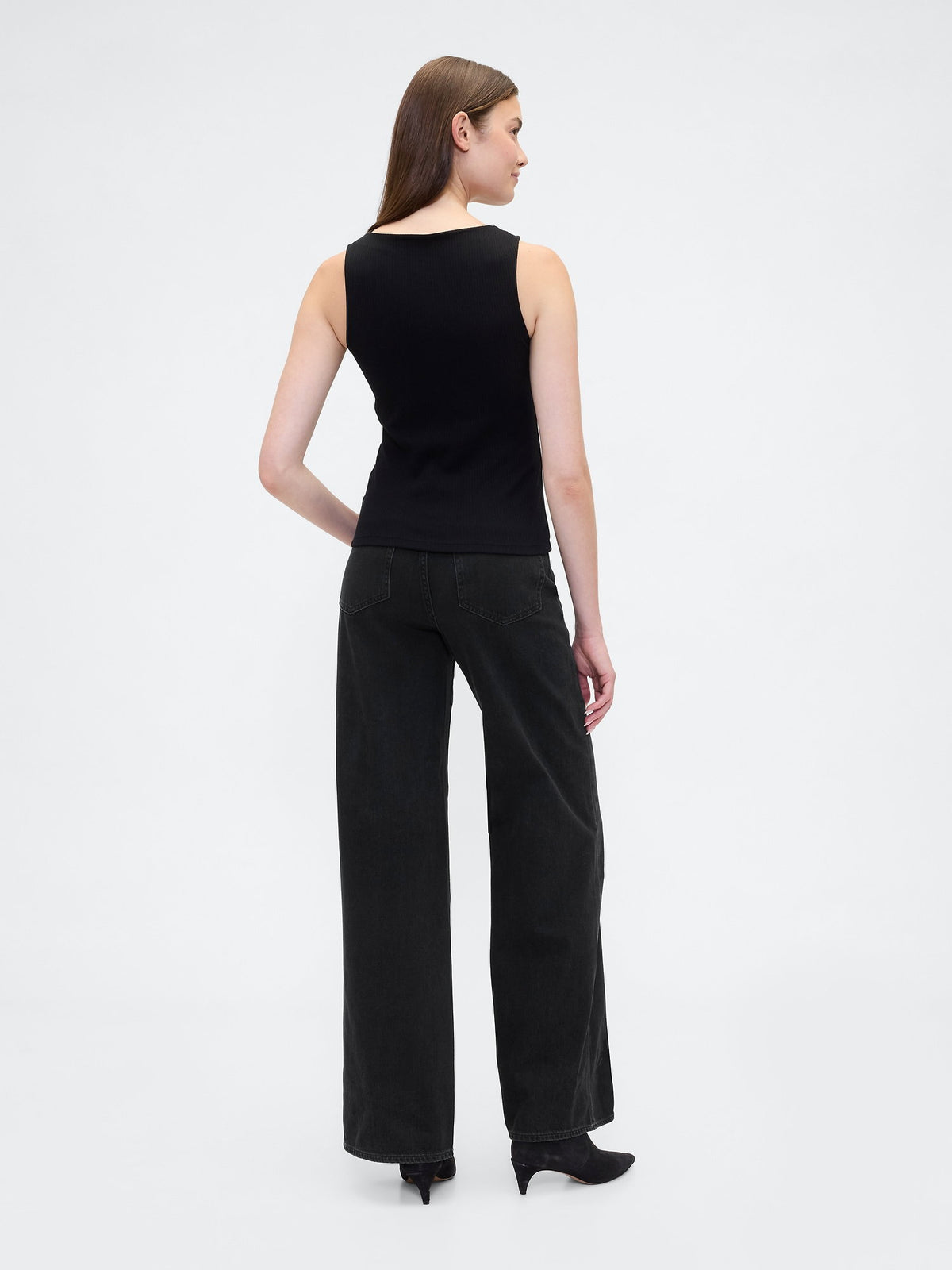 Siyah High Rise Wide-leg Jean Pantolon