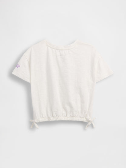 Beyaz Organik Pamuk Bow Grafik Baskılı T-shirt