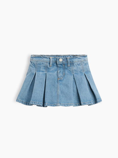 Açık Mavi Denim Pileli Şort Etek