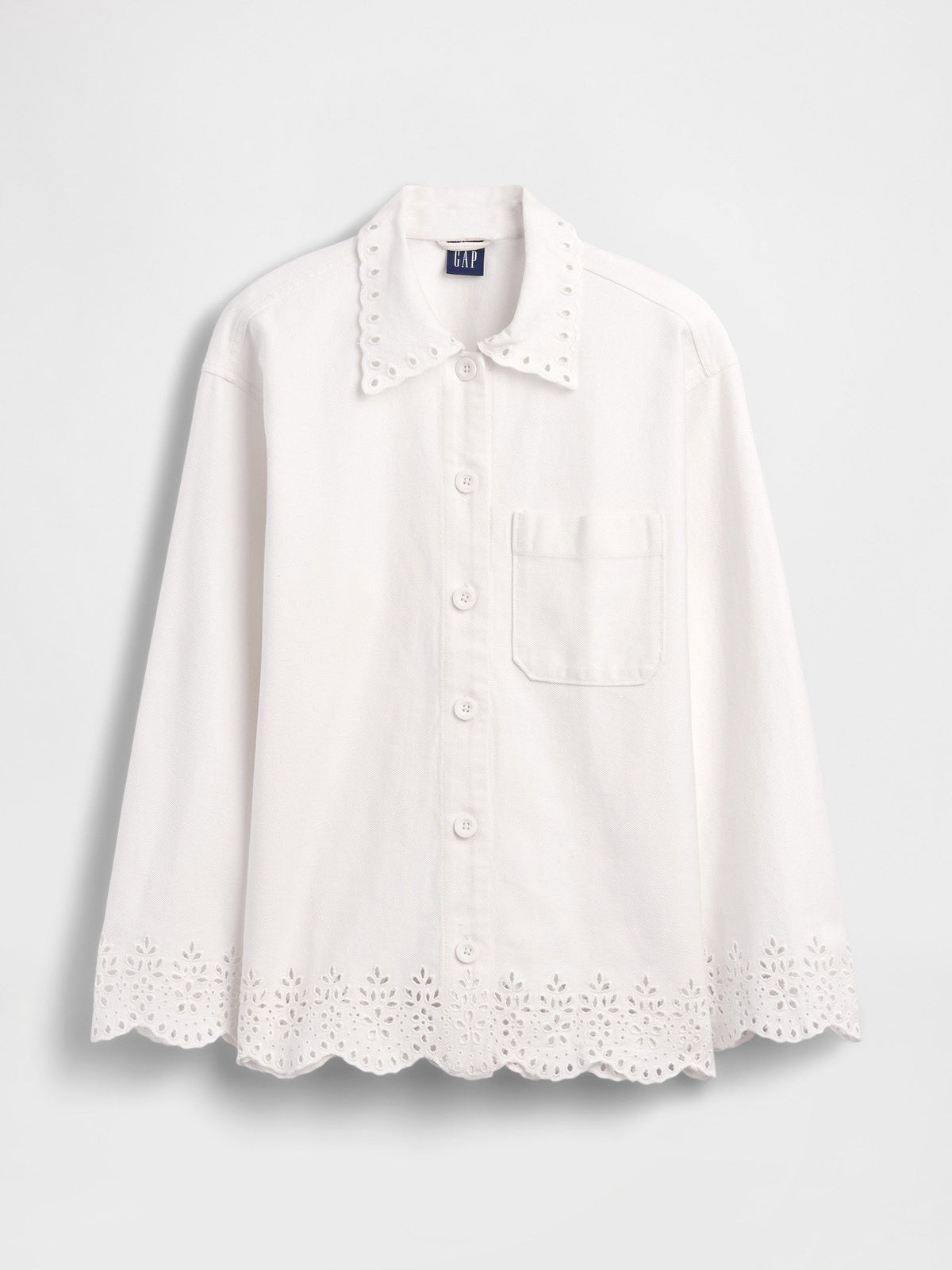 Beyaz Eyelet Hem Relaxed Gömlek Ceket