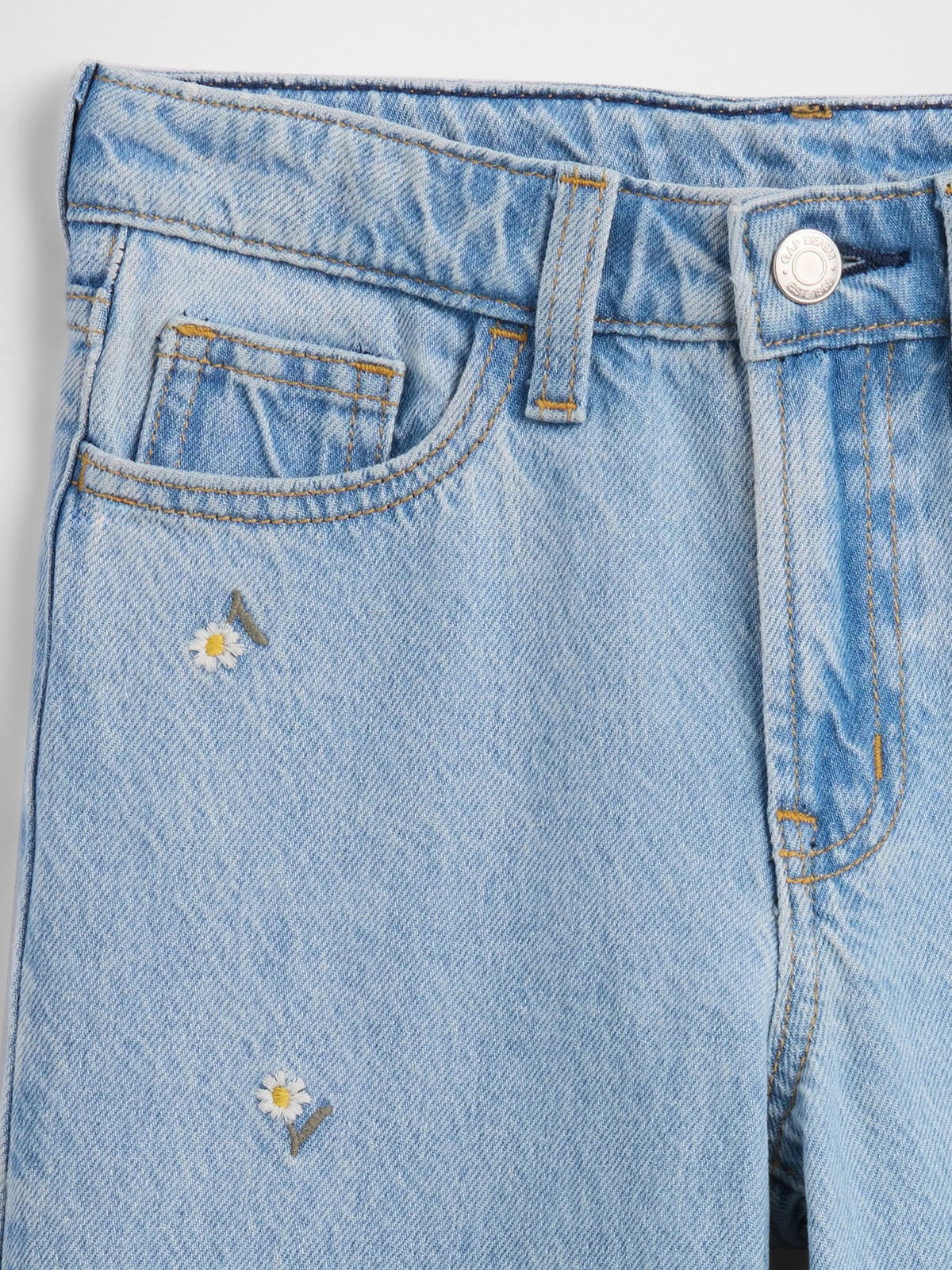 Mavi High Rise Papatya Işlemeli Wide-leg Jean Pantolon