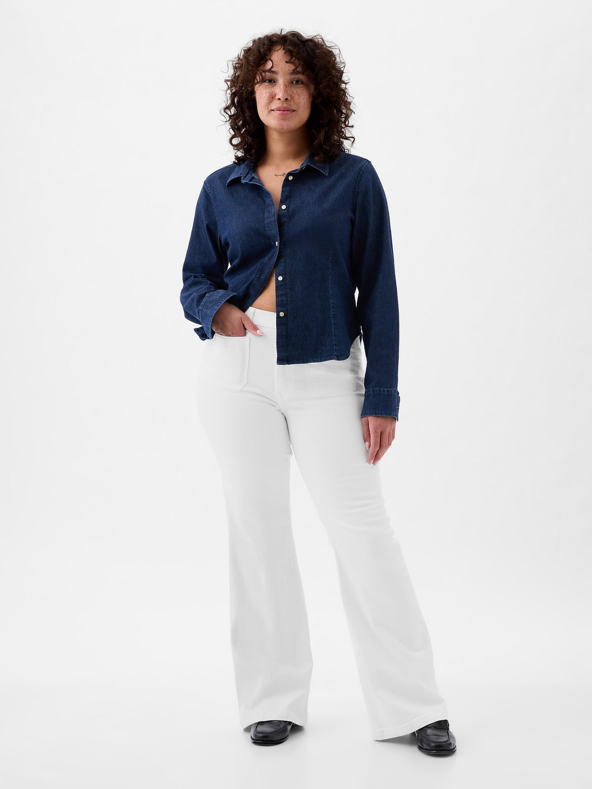 Beyaz High Rise '70s Flare Washwell™ Jean Pantolon