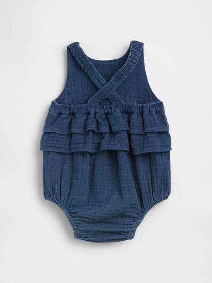 Koyu Mavi Pamuk Gauze Denim Balon Bodysuit